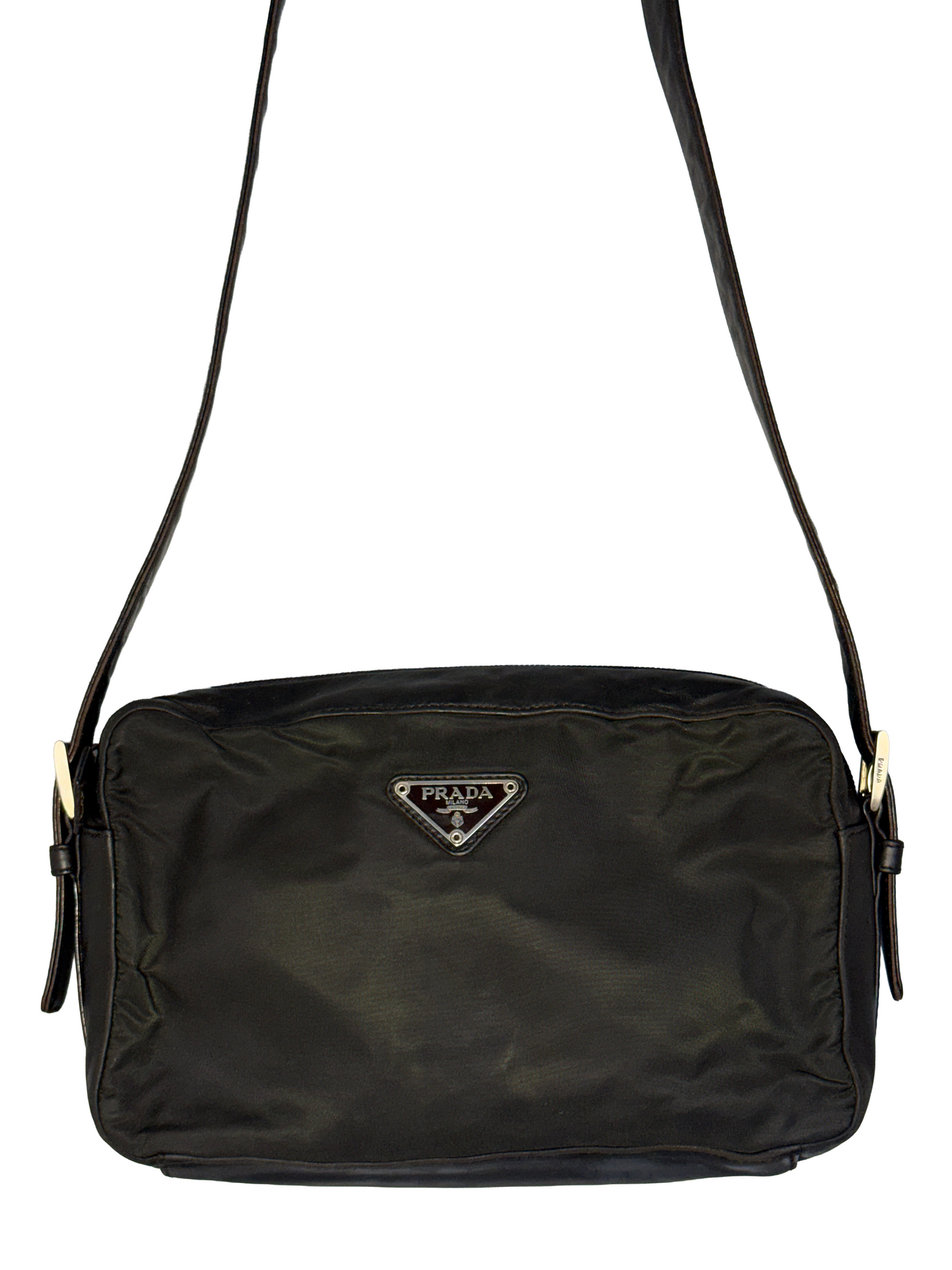 SAC PRADA – POCHETTE BANDOULIÈRE EN NYLON NOIR ET FINITIONS CUIR