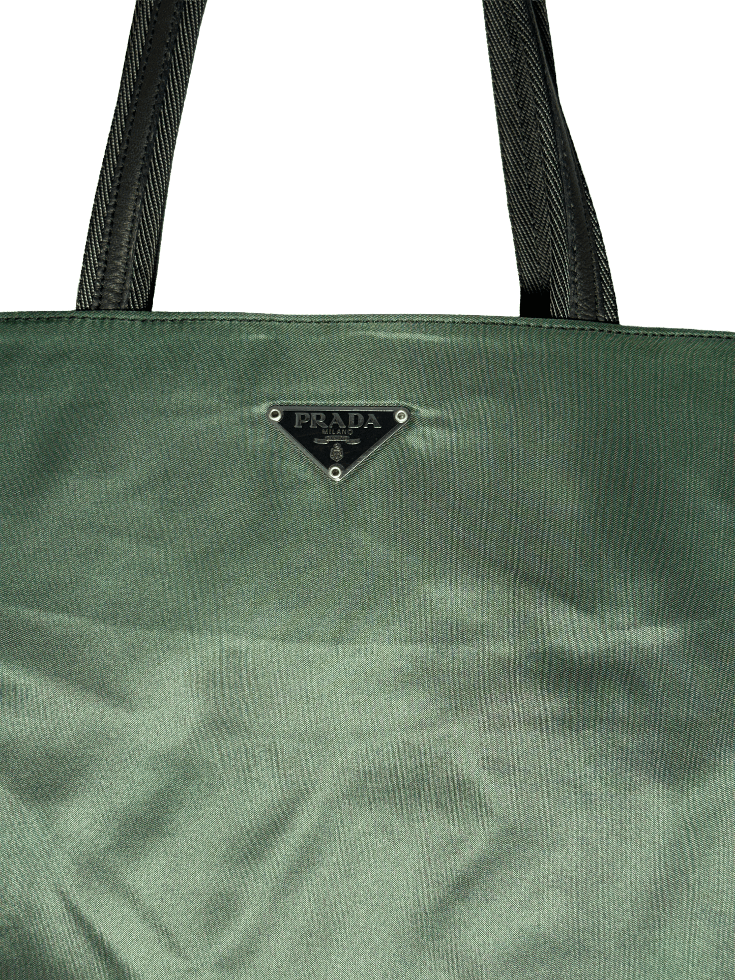 SAC CABAS PRADA – NYLON VERT ET FINITIONS CUIR NOIR