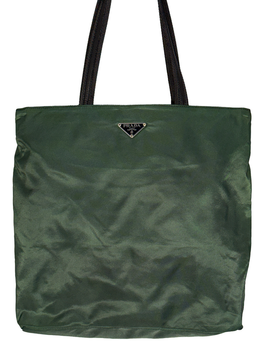 SAC CABAS PRADA – NYLON VERT ET FINITIONS CUIR NOIR